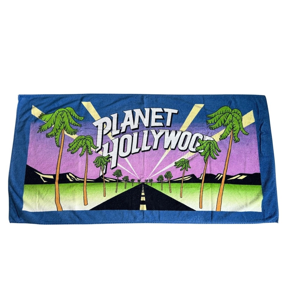 Vintage Planet Hollywood Beach Towel Hilasal 100%‎ Cotton 90s Retro Blue